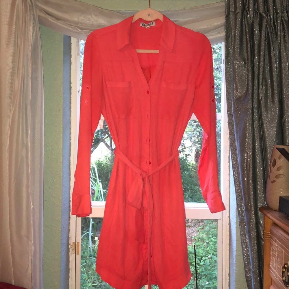 Express Portofino Shirt Dress Coral Pink M